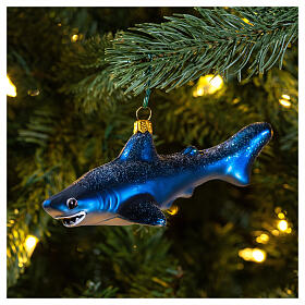 Tubarão-branco adorno vidro soprado para árvore Natal