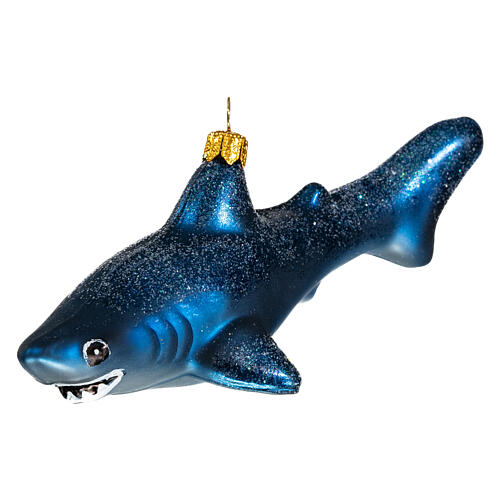 Tubarão-branco adorno vidro soprado para árvore Natal 3