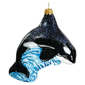 Orca adorno vidro soprado para árvore Natal