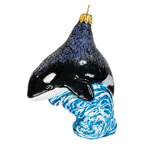 Orca adorno vidro soprado para árvore Natal 3