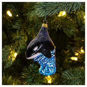Orca Christmas tree blown glass decoration