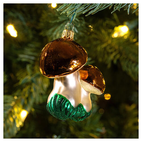 Cogumelos adorno em vidro soprado para árvore Natal 2