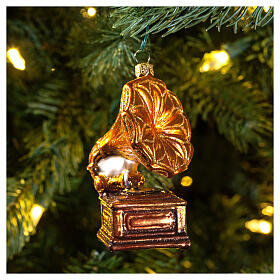 Gramofone adorno em vidro soprado para árvore Natal