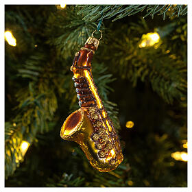 Saxophone, Christmas tree decoration in blown glass