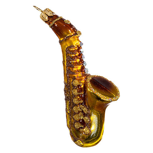 Saxofone adorno em vidro soprado para árvore Natal 3