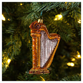Harp blown glass Christmas tree ornament