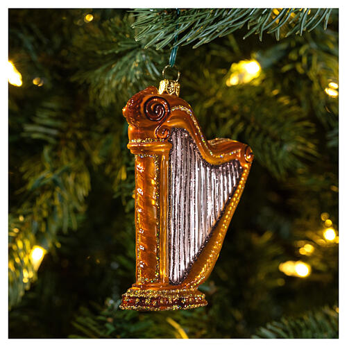 Harp blown glass Christmas tree ornament 2