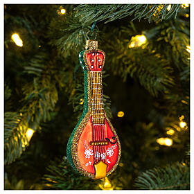 Bandolim folk adorno em vidro soprado para árvore Natal