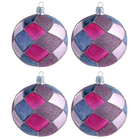 Christmas balls with violet and fuchsia diamonds 100 mm 4 pieces