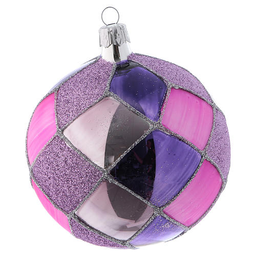 Purple fucsia diamond pattern glass balls 10 cm, set of 4 2