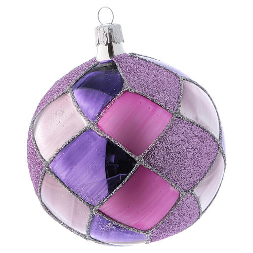 Purple fucsia diamond pattern glass balls 10 cm, set of 4 3