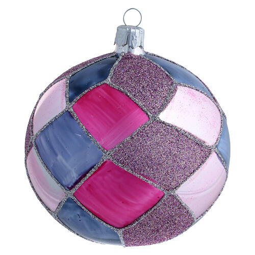 Purple fucsia diamond pattern glass balls 10 cm, set of 4 2