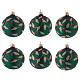 Blown glass Christmas balls 8 cm, green with gold leaves design, 6 pcs s1