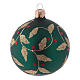 Blown glass Christmas balls 8 cm, green with gold leaves design, 6 pcs s3
