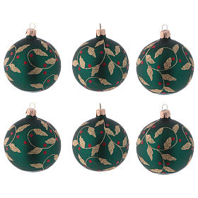 Bolas de Natal vidro verde decoração gilbarbeira dourada 80 mm 6 pecas