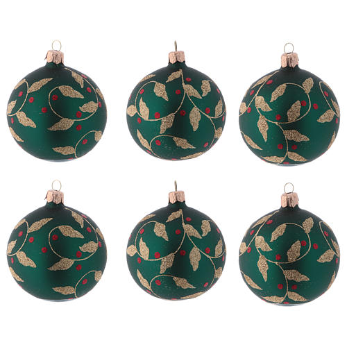 Bolas de Natal vidro verde decoração gilbarbeira dourada 80 mm 6 pecas 1