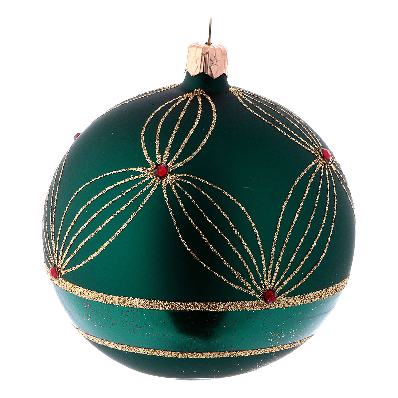 Blown glass Christmas balls 10 cm, green with gold design, 4  online