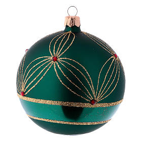 Blown glass Christmas balls 10 cm, green with gold design, 4 pcs
