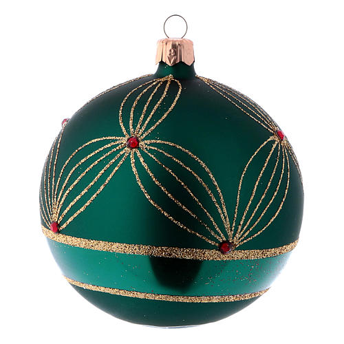 Blown glass Christmas balls 10 cm, green with gold design, 4 pcs 2