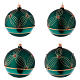 Blown glass Christmas balls 10 cm, green with gold design, 4 pcs s1