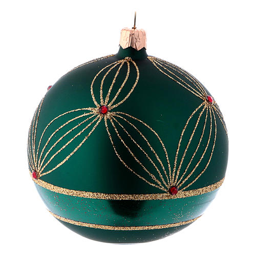 Green blown glass Christmas balls with gold design 10 cm 4 pcs 3