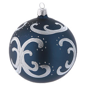 Weihnachtskugeln aus Glas 4er-Set Grundton Blau mit silbernen Verzierungen 100 mm