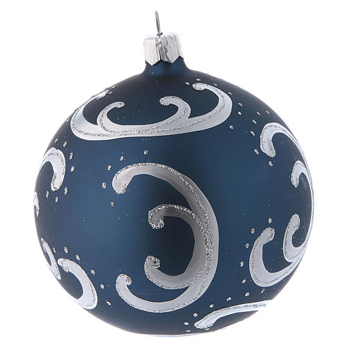 Blue blown glass balls with silver otnaments 10 cm, set of 4 3