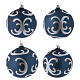 Blue blown glass balls with silver otnaments 10 cm, set of 4 s1