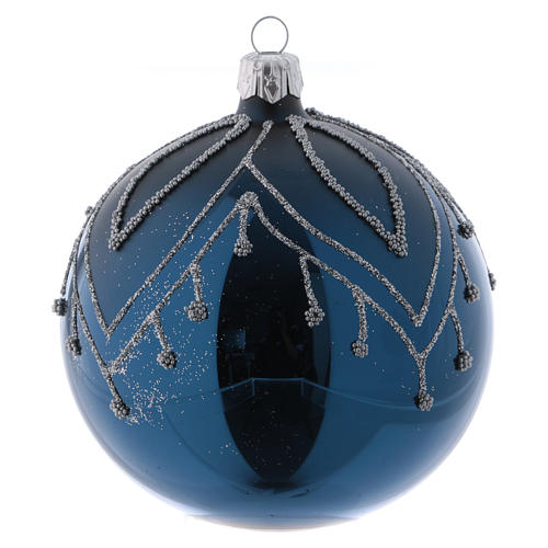 Weihnachtskugeln aus Glas 4er-Set Grundton Blau mit silbernen Verzierungen Glitter 100 mm 2