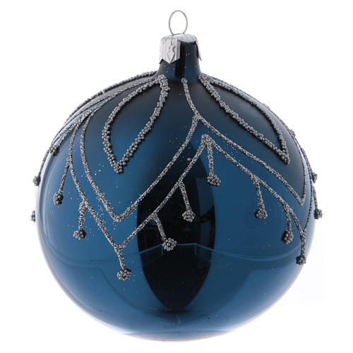 Weihnachtskugeln aus Glas 4er-Set Grundton Blau mit silbernen Verzierungen Glitter 100 mm 4