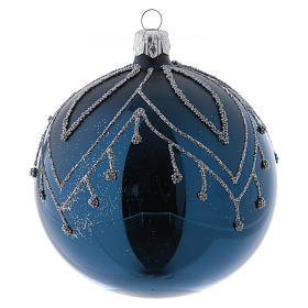 Blown glass Christmas balls 10 cm, blue with silver glitter, 4 pcs