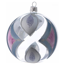 Transparent blown glass Christmas ball with silver design 10 cm