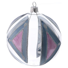Transparent blown glass Christmas ball with silver design 10 cm