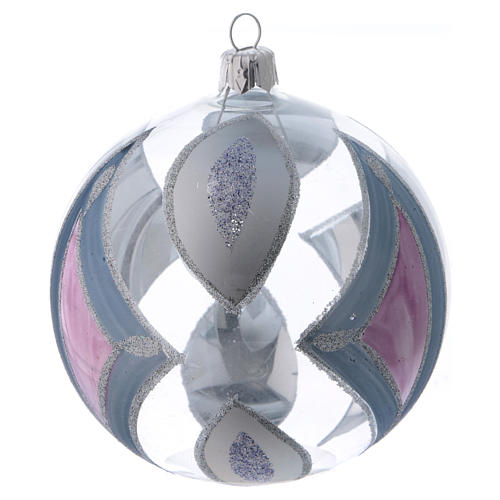 Transparent blown glass Christmas ball with silver design 10 cm 3