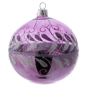 Lilac blown glass Christmas ball with silver design 10 cm