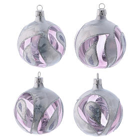 Boules Noël verre transparent avec décoration effet glace 80 mm 4 pcs