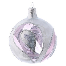 Transparent blown glass balls with silver decoration 8 cm, set of 4