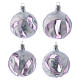 Transparent blown glass balls with silver decoration 8 cm, set of 4 s1