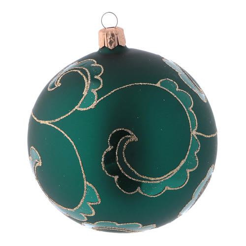 Weihnachtskugeln aus Glas 4er-Set Grundton Grün mit goldenen Verzierungen Samteffekt 100 mm 3