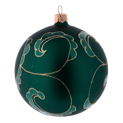 Christmas ball in green glass with velvet effect and golden decoration 100 mm 4 pieces 4
