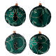 Christmas ball in green glass with velvet effect and golden decoration 100 mm 4 pieces s1