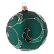 Christmas ball in green glass with velvet effect and golden decoration 100 mm 4 pieces s3