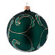 Christmas ball in green glass with velvet effect and golden decoration 100 mm 4 pieces s4