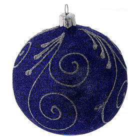 Christmas ball in glittery violet glass with silver decorations 100 mm