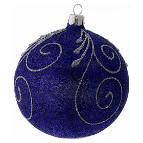 Christmas ball in glittery violet glass with silver decorations 100 mm