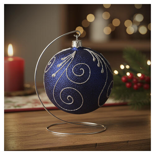 Bolita Navidad vidrio violeta con purpurina y plata 100 mm 2