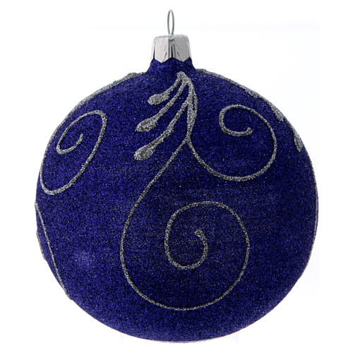 Bolita Navidad vidrio violeta con purpurina y plata 100 mm 3