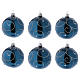 Christmas ball in blue glass with glittery silver decorations 80 mm 6 pieces s1