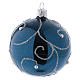 Christmas ball in blue glass with glittery silver decorations 80 mm 6 pieces s3