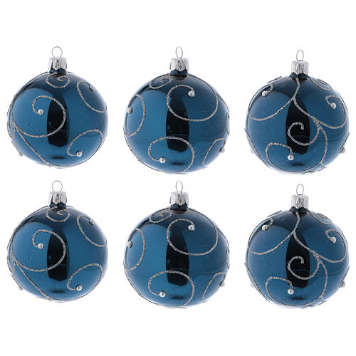 Bolas Árbol de Navidad vidrio azul decoración plata purpurina 80 mm 6 piezas 1